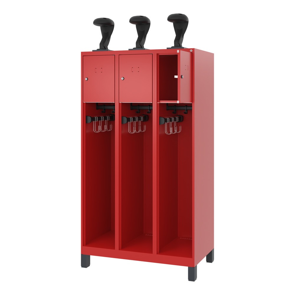 Product afbeelding: C+P brandweerkast YOUNGSTER, voeten, 3 compartimenten, hxbxd 1.530 x 900 x 500 mm, vuurrood, met helmhouder