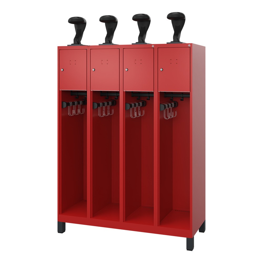 Product afbeelding: C+P brandweerkast YOUNGSTER, voeten, 4 compartimenten, hxbxd 1.530 x 1.200 x 500 mm, vuurrood, met helmhouder