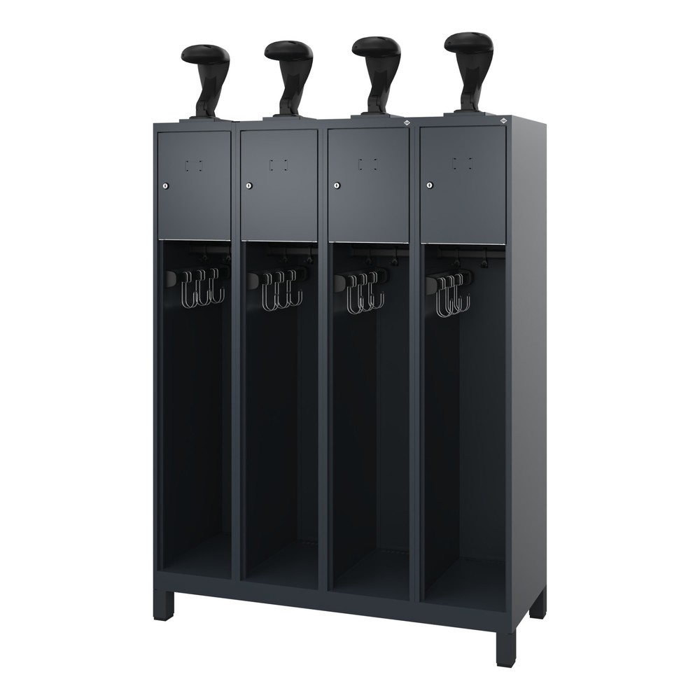 Product afbeelding: C+P brandweerkast YOUNGSTER, voeten, 4 compartimenten, hxbxd 1.530 x 1.200 x 500 mm, antracietgrijs, met helmhouder