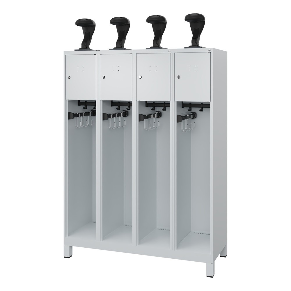 Product afbeelding: C+P brandweerkast YOUNGSTER, voeten, 4 compartimenten, hxbxd 1.530 x 1.200 x 500 mm, lichtgrijs, met helmhouder