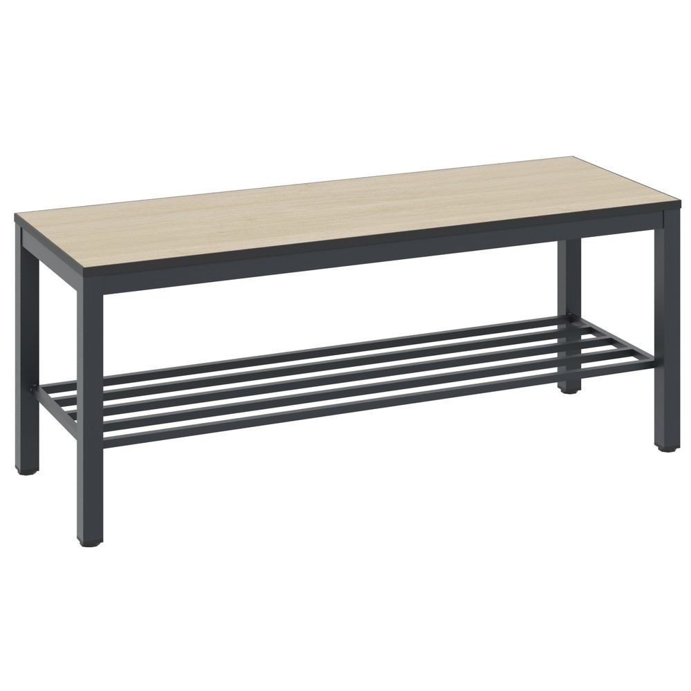 Product afbeelding: C+P kleedkamerbank Basic Plus, lengte 1.000 mm, incl. schoenenrek, zwartgrijs/eiken sereno