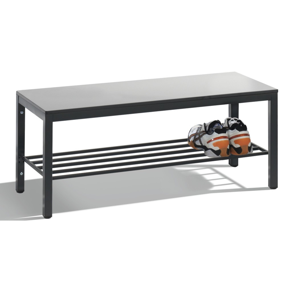Product afbeelding: C+P kleedkamerbank Basic Plus, lengte 1.000 mm, incl. schoenenrek, zwartgrijs/zilvergrijs