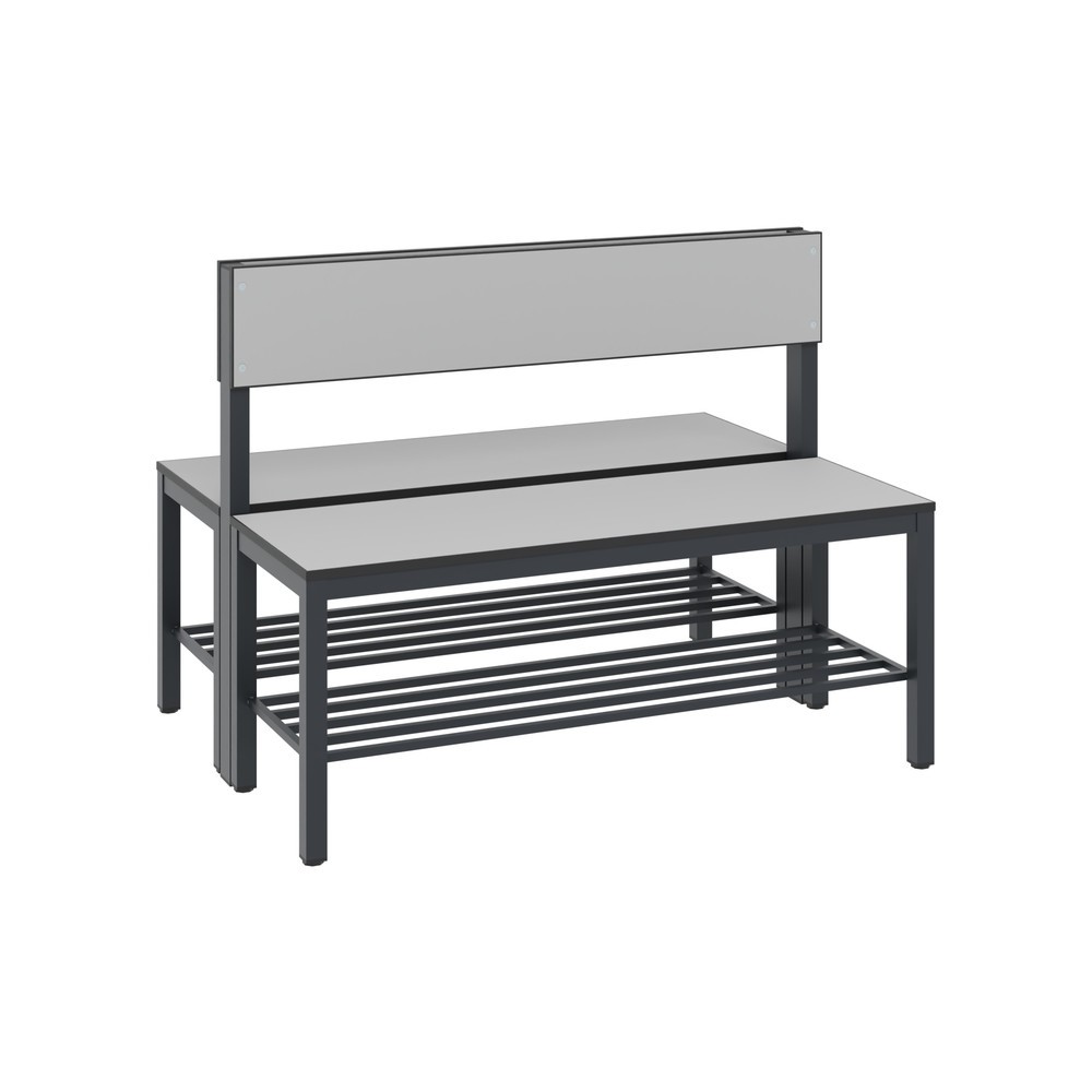 Productafbeelding nr. 1: C+P kleedkamerbank Basic Plus, lengte 1.000 mm, dubbelzijdig, met rugleuning, incl. schoenenrek, zwartgrijs/zilvergrijs