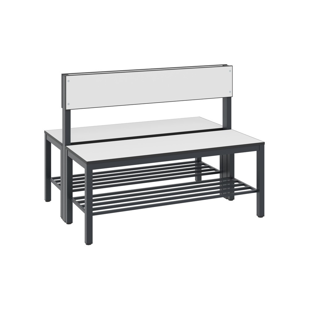 Productafbeelding nr. 1: C+P kleedkamerbank Basic Plus, lengte 1.000 mm, dubbelzijdig, met rugleuning, incl. schoenenrek, zwartgrijs/wit