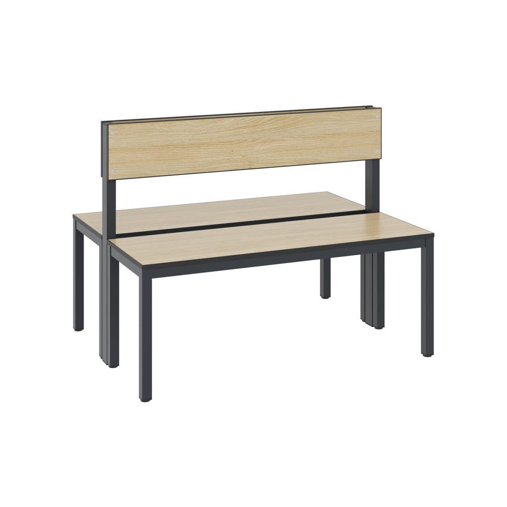 Productafbeelding nr. 1: C+P kleedkamerbank Basic Plus, lengte 1.000 mm, dubbelzijdig, met rugleuning, zwartgrijs/eiken sereno