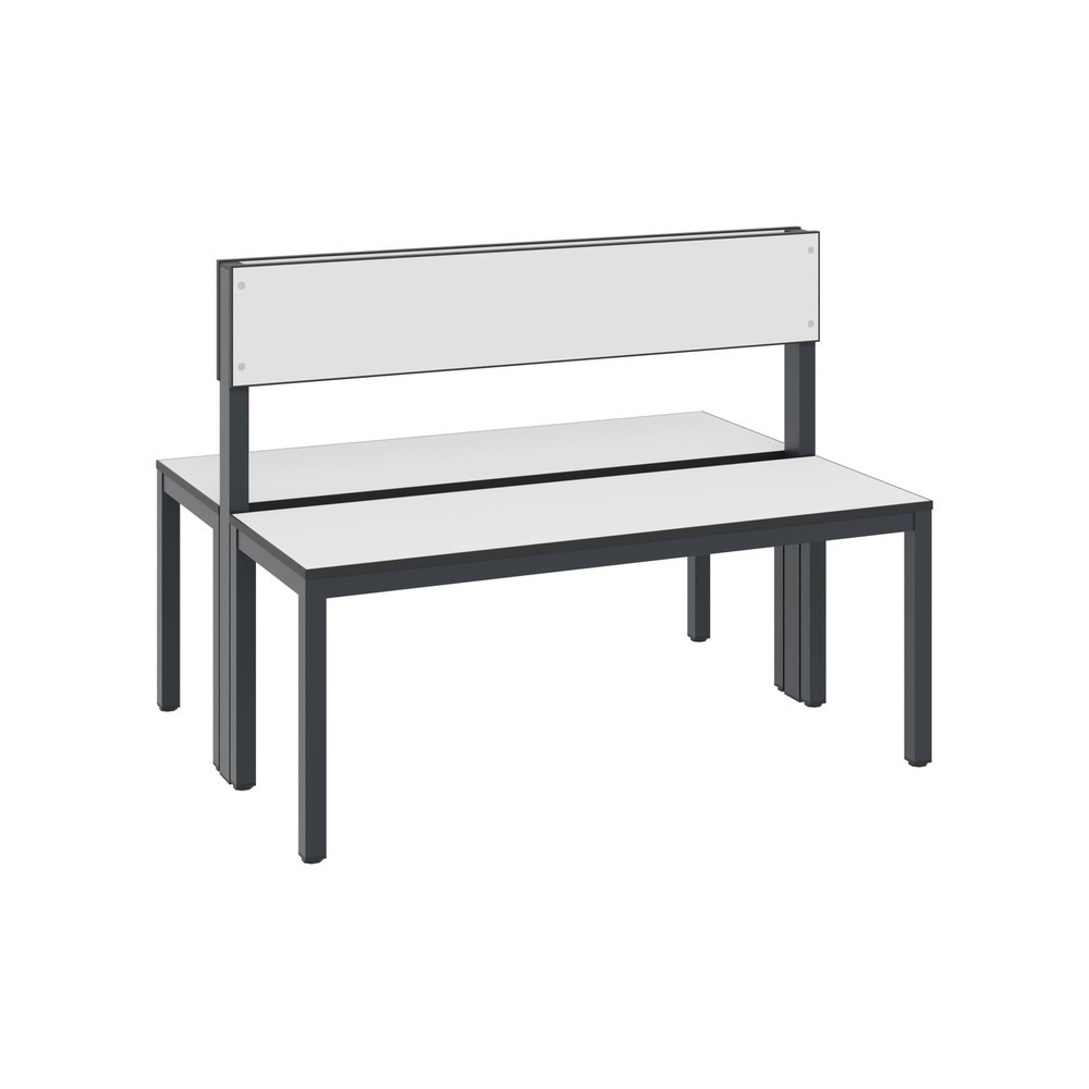 Productafbeelding nr. 1: C+P kleedkamerbank Basic Plus, lengte 1.000 mm, dubbelzijdig, met rugleuning, zwartgrijs/wit