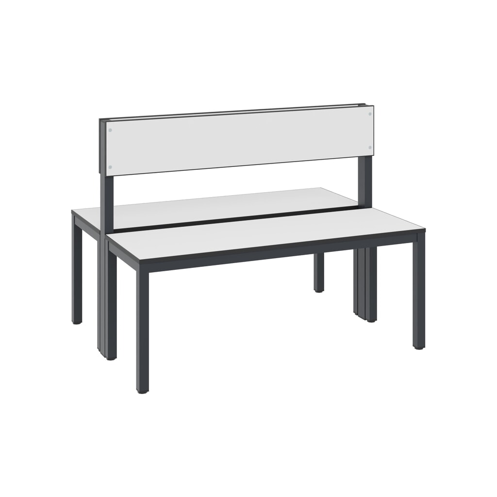 Productafbeelding nr. 1: C+P kleedkamerbank Basic Plus, lengte 1.000 mm, dubbelzijdig, met rugleuning, zwartgrijs/wit
