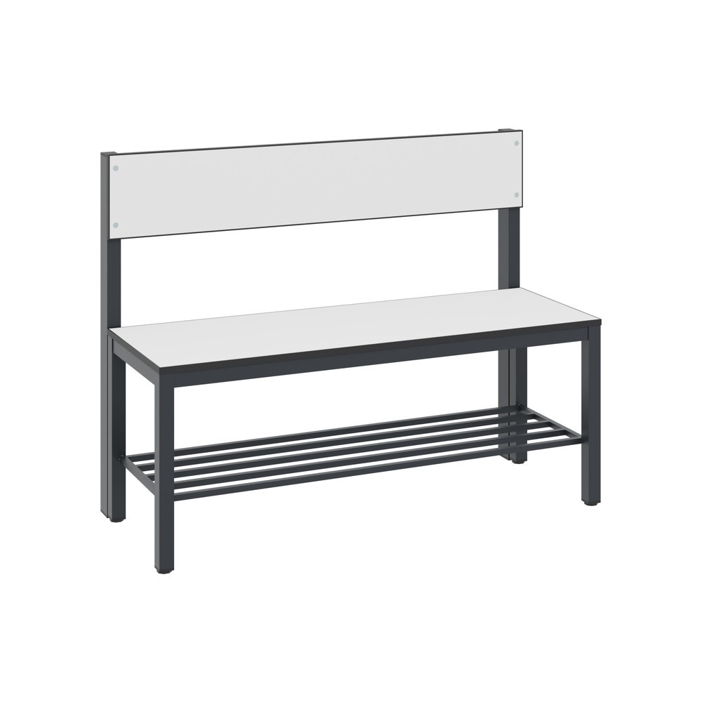 Productafbeelding nr. 1: C+P kleedkamerbank Basic Plus, lengte 1.000 mm, eenzijdig, met rugleuning, incl. schoenenrek, zwartgrijs/wit