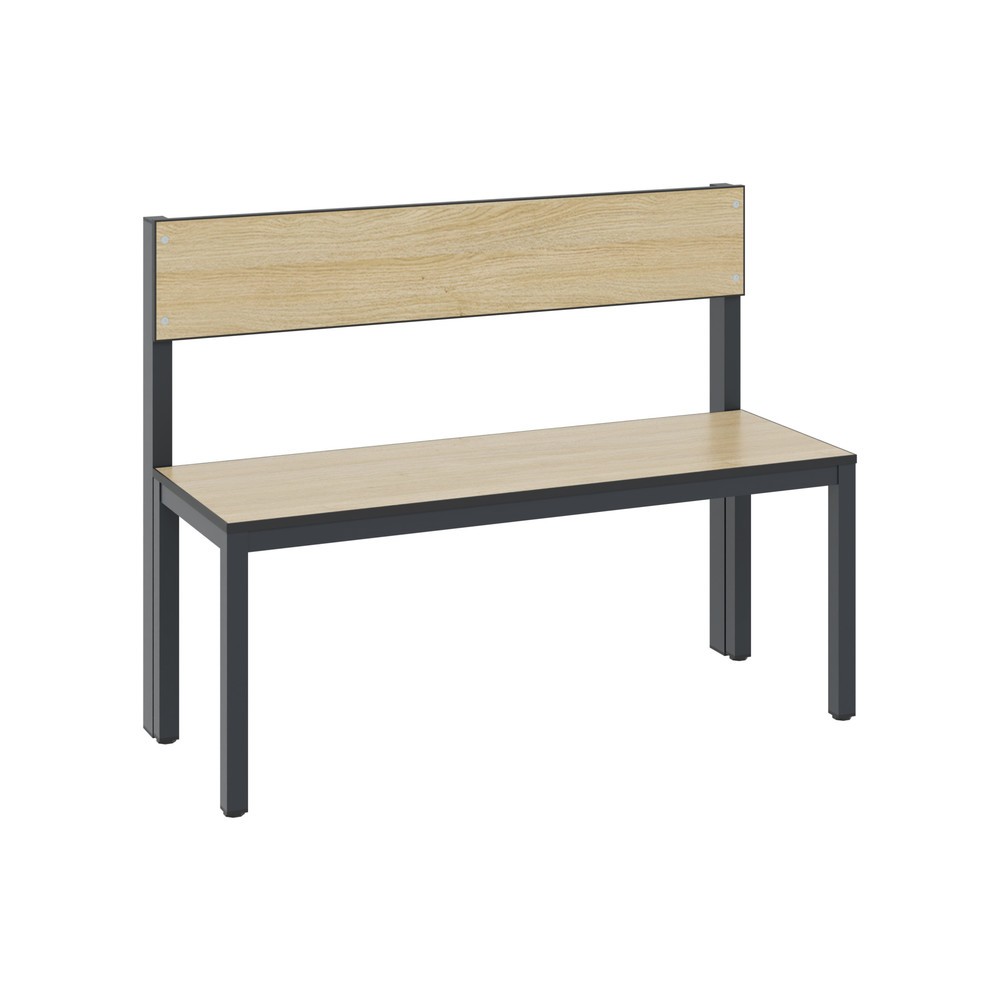 Productafbeelding nr. 1: C+P kleedkamerbank Basic Plus, lengte 1.000 mm, eenzijdig, met rugleuning, zwartgrijs/eiken sereno