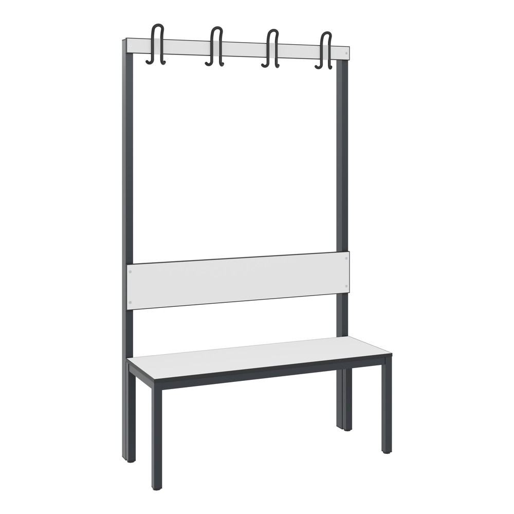 Product afbeelding: C+P kleedkamerbank Basic Plus, lengte 1.000 mm, eenzijdig, met rugleuning, 4 dubbele haken, zwartgrijs/wit