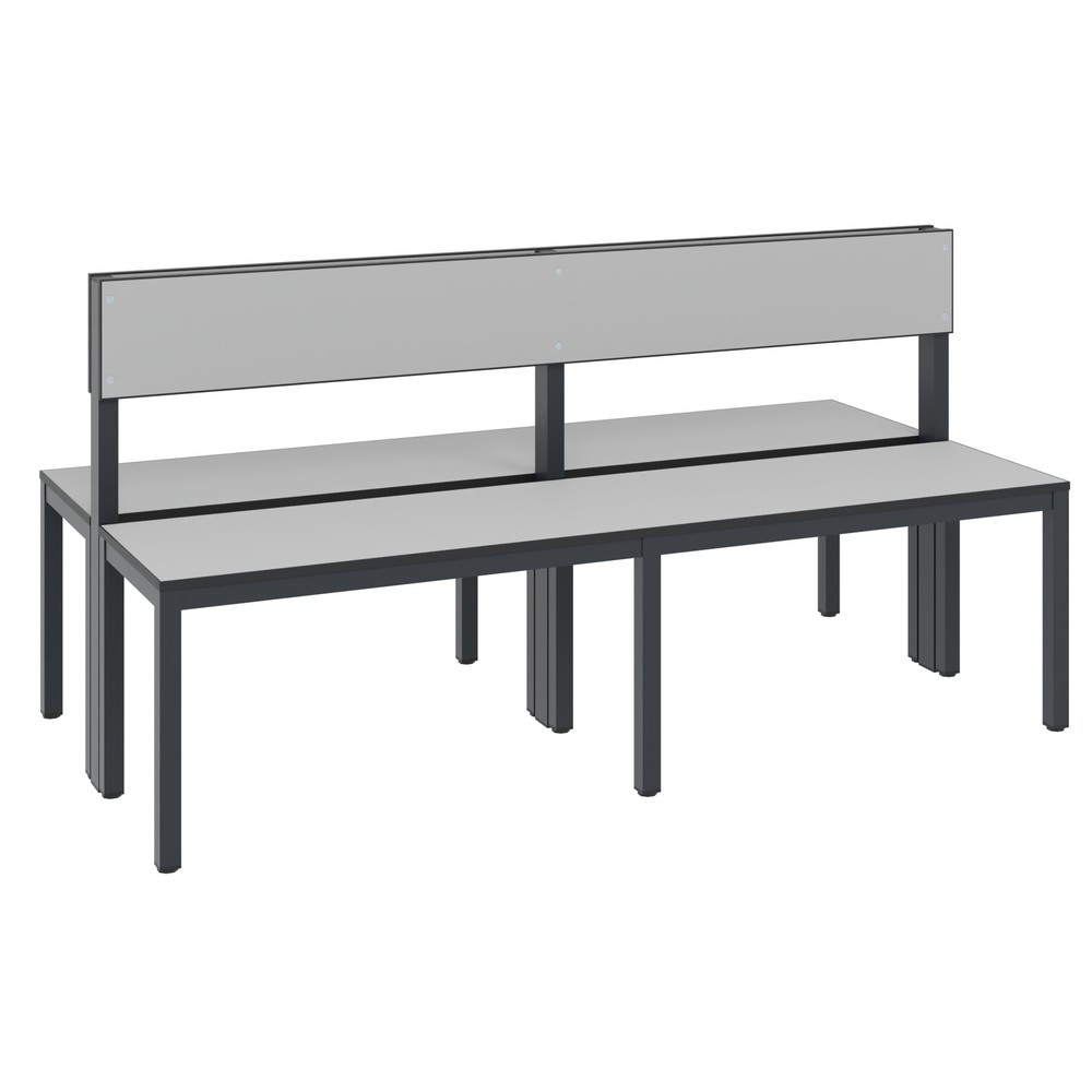 Productafbeelding nr. 1: C+P kleedkamerbank Basic Plus, lengte 1.500 mm, dubbelzijdig, met rugleuning, zwartgrijs/zilvergrijs