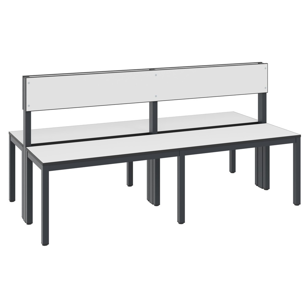 Productafbeelding nr. 1: C+P kleedkamerbank Basic Plus, lengte 1.500 mm, dubbelzijdig, met rugleuning, zwartgrijs/wit
