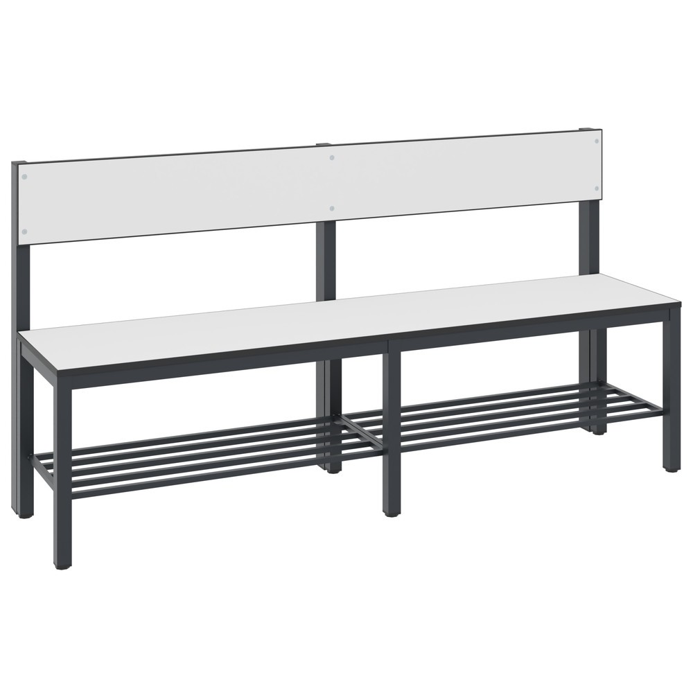 Productafbeelding nr. 1: C+P kleedkamerbank Basic Plus, lengte 1.500 mm, eenzijdig, met rugleuning, incl. schoenenrek, zwartgrijs/wit