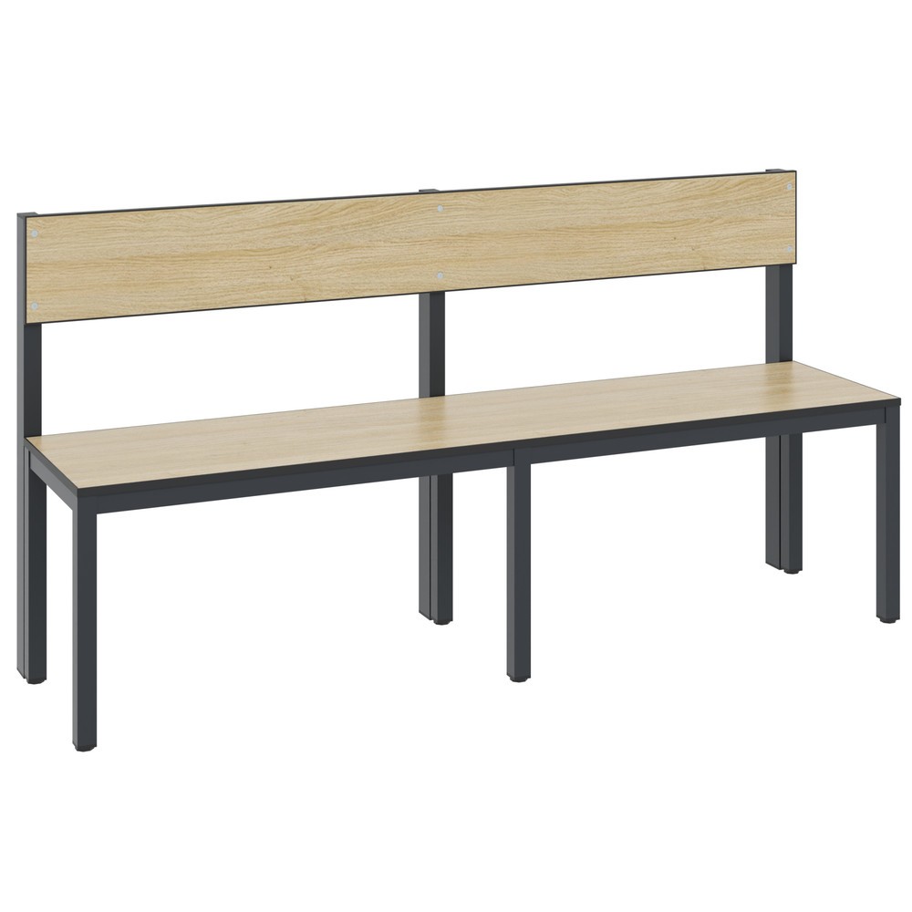 Productafbeelding nr. 1: C+P kleedkamerbank Basic Plus, lengte 1.500 mm, eenzijdig, met rugleuning, zwartgrijs/eiken sereno
