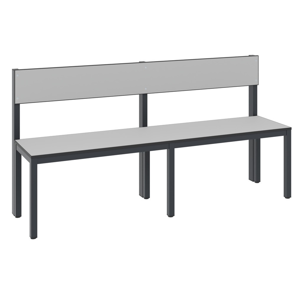 Product afbeelding: C+P kleedkamerbank Basic Plus, lengte 1.500 mm, eenzijdig, met rugleuning, zwartgrijs/zilvergrijs