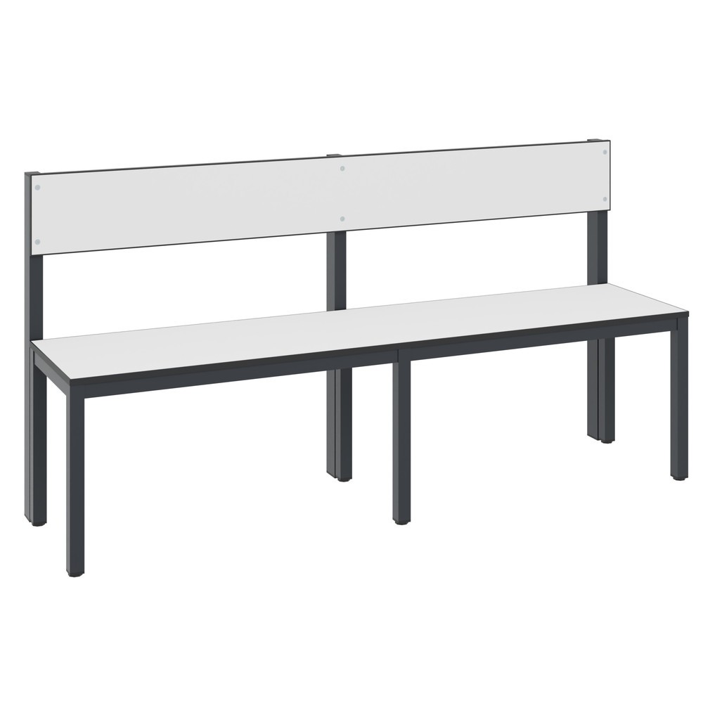 Productafbeelding nr. 1: C+P kleedkamerbank Basic Plus, lengte 1.500 mm, eenzijdig, met rugleuning, zwartgrijs/wit