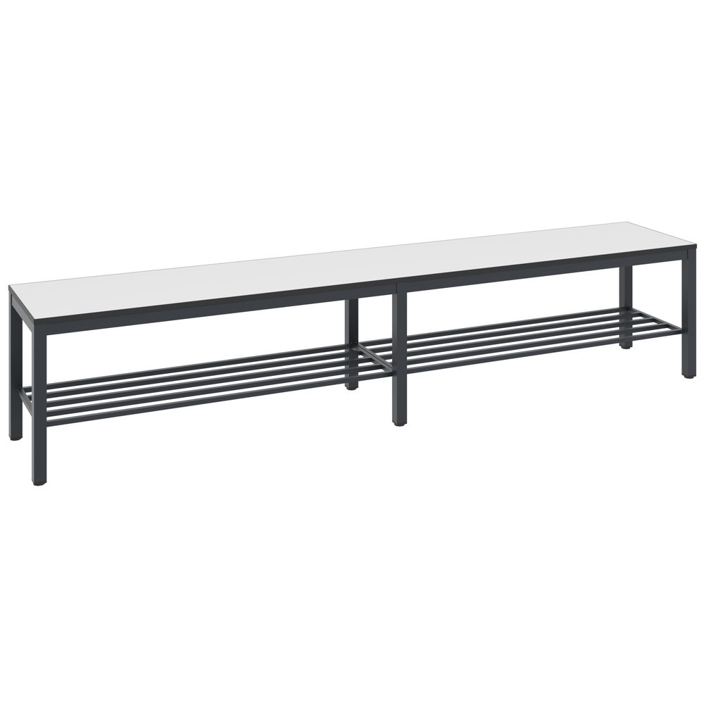 Productafbeelding nr. 1: C+P kleedkamerbank Basic Plus, lengte 1.960 mm, incl. schoenenrek, zwartgrijs/wit