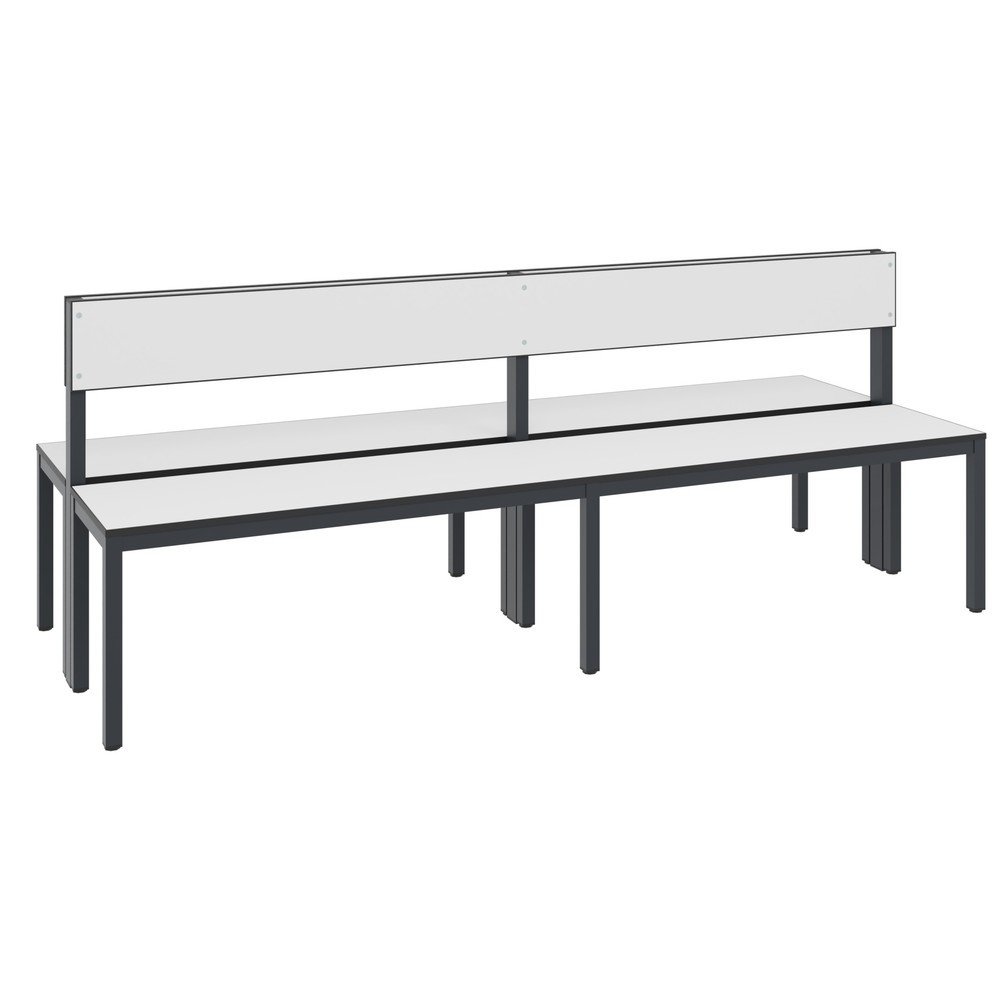 Productafbeelding nr. 1: C+P kleedkamerbank Basic Plus, lengte 1.960 mm, dubbelzijdig, met rugleuning, zwartgrijs/wit
