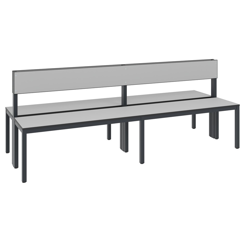 Productafbeelding nr. 1: C+P kleedkamerbank Basic Plus, lengte 1.960 mm, dubbelzijdig, met rugleuning, zwartgrijs/zilvergrijs