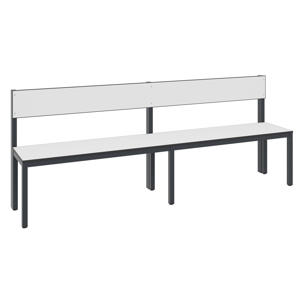 Productafbeelding nr. 1: C+P kleedkamerbank Basic Plus, lengte 1.960 mm, eenzijdig, met rugleuning, zwartgrijs/wit