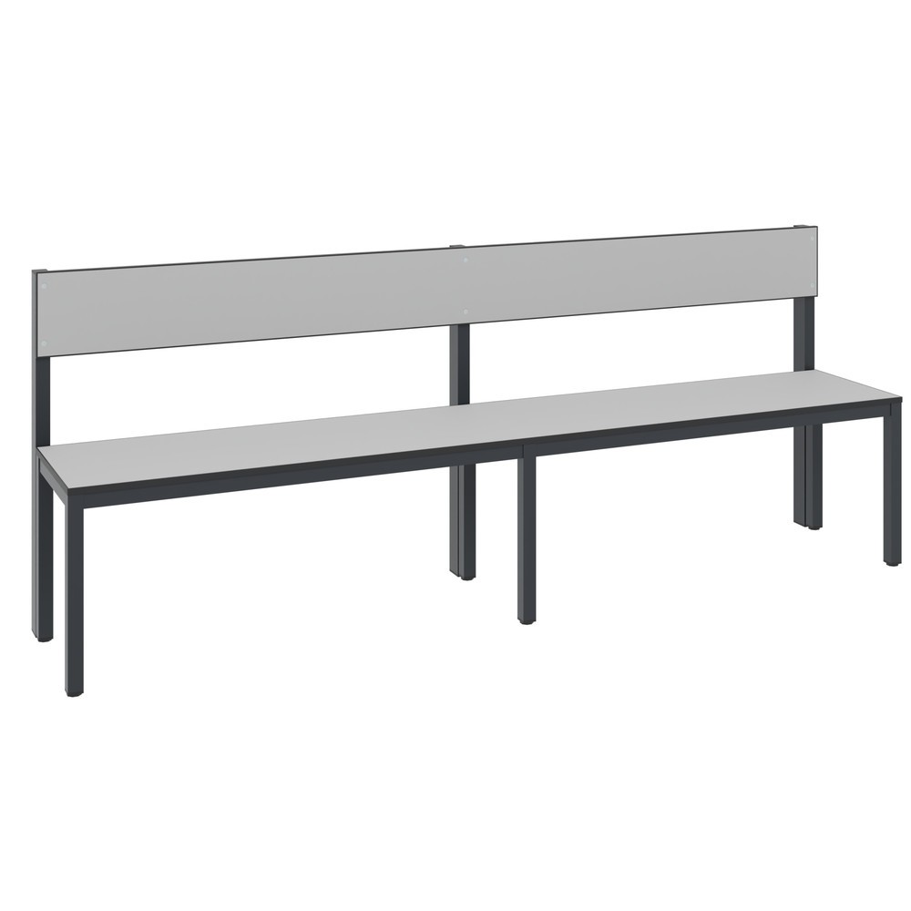 Productafbeelding nr. 1: C+P kleedkamerbank Basic Plus, lengte 1.960 mm, eenzijdig, met rugleuning, zwartgrijs/zilvergrijs