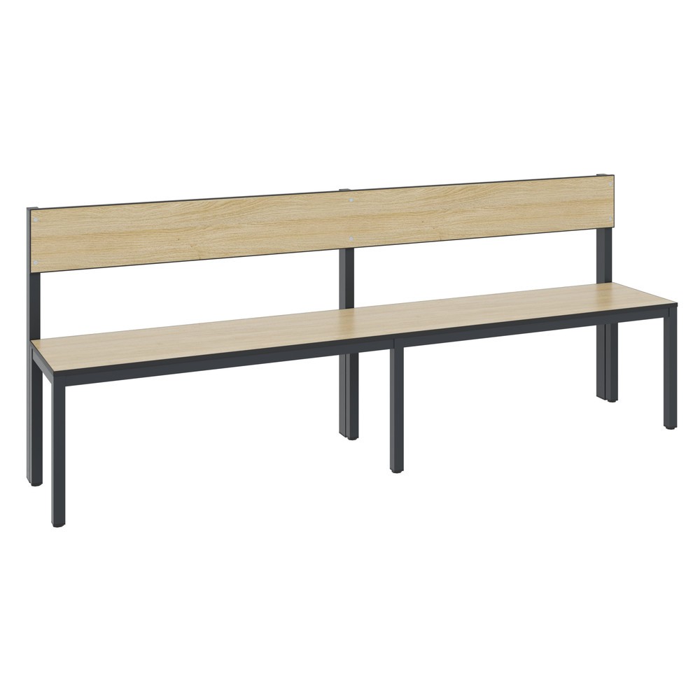 Productafbeelding nr. 1: C+P kleedkamerbank Basic Plus, lengte 1.960 mm, eenzijdig, met rugleuning, zwartgrijs/eiken sereno