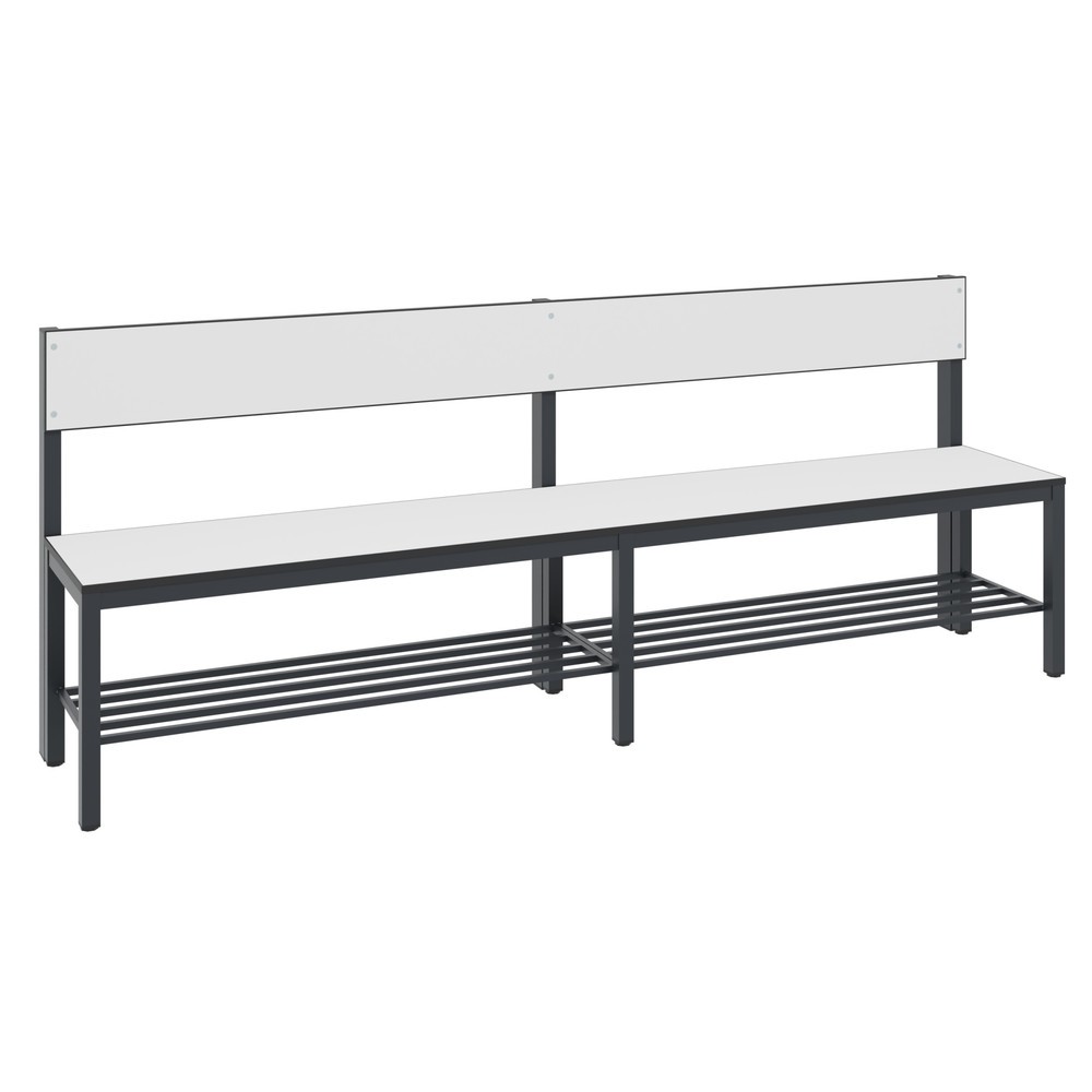 Productafbeelding nr. 1: C+P kleedkamerbank Basic Plus, lengte 1.960 mm, eenzijdig, met rugleuning, incl. schoenenrek, zwartgrijs/wit