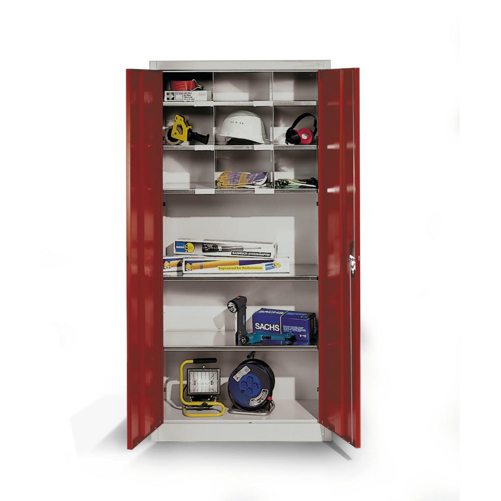 Werkplaatsdraaideurkast C+P met klein vakdeel + 2 legborden, hxbxd 1.950 x 1.200 x 500 mm