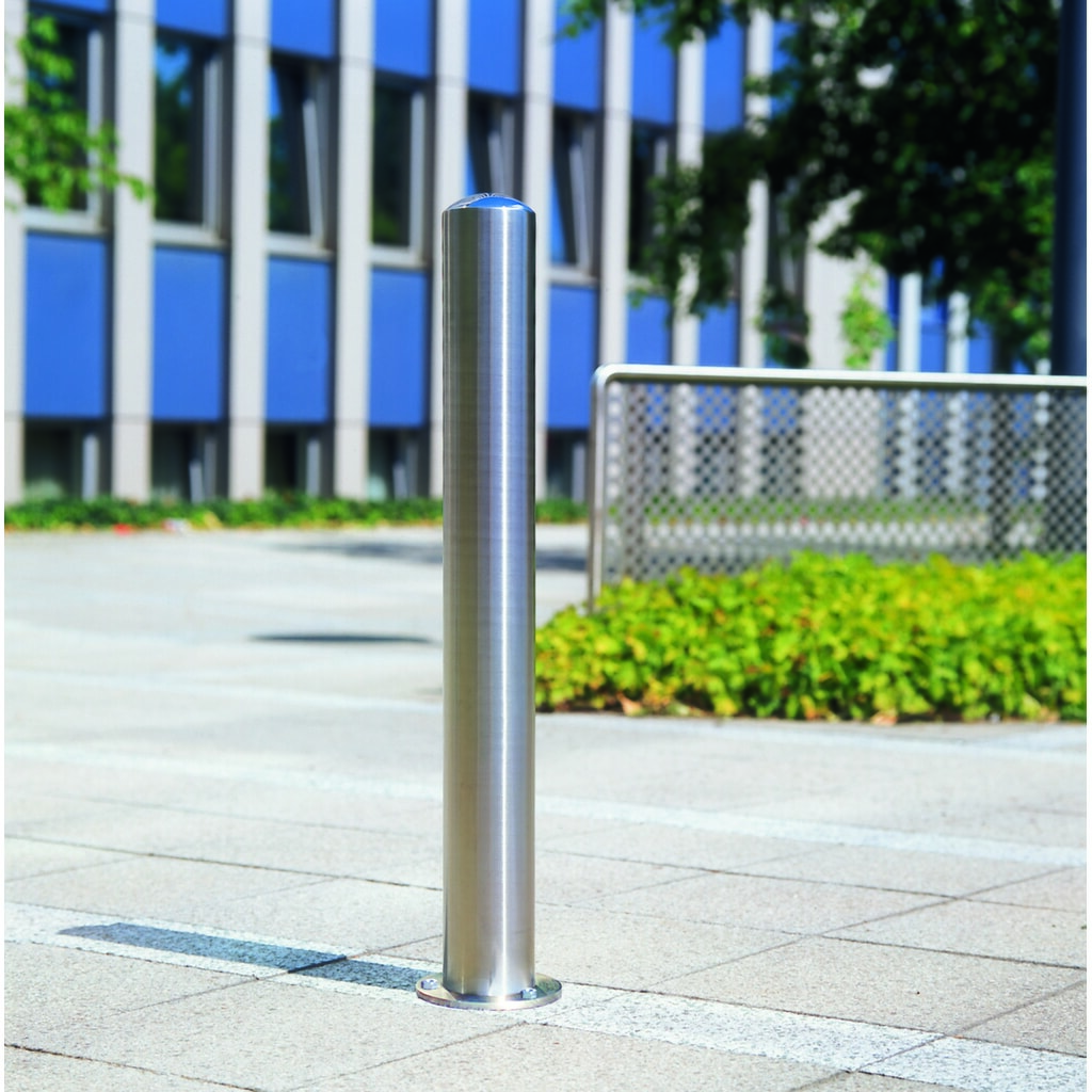 CITY paal BERLIN, ronde buis Ø 76 mm, voor keilboutbevestiging incl. bodemplaat, vast Product afbeelding: CITY paal BERLIN, ronde buis Ø 76 mm, voor keilboutbevestiging incl. bodemplaat, vast