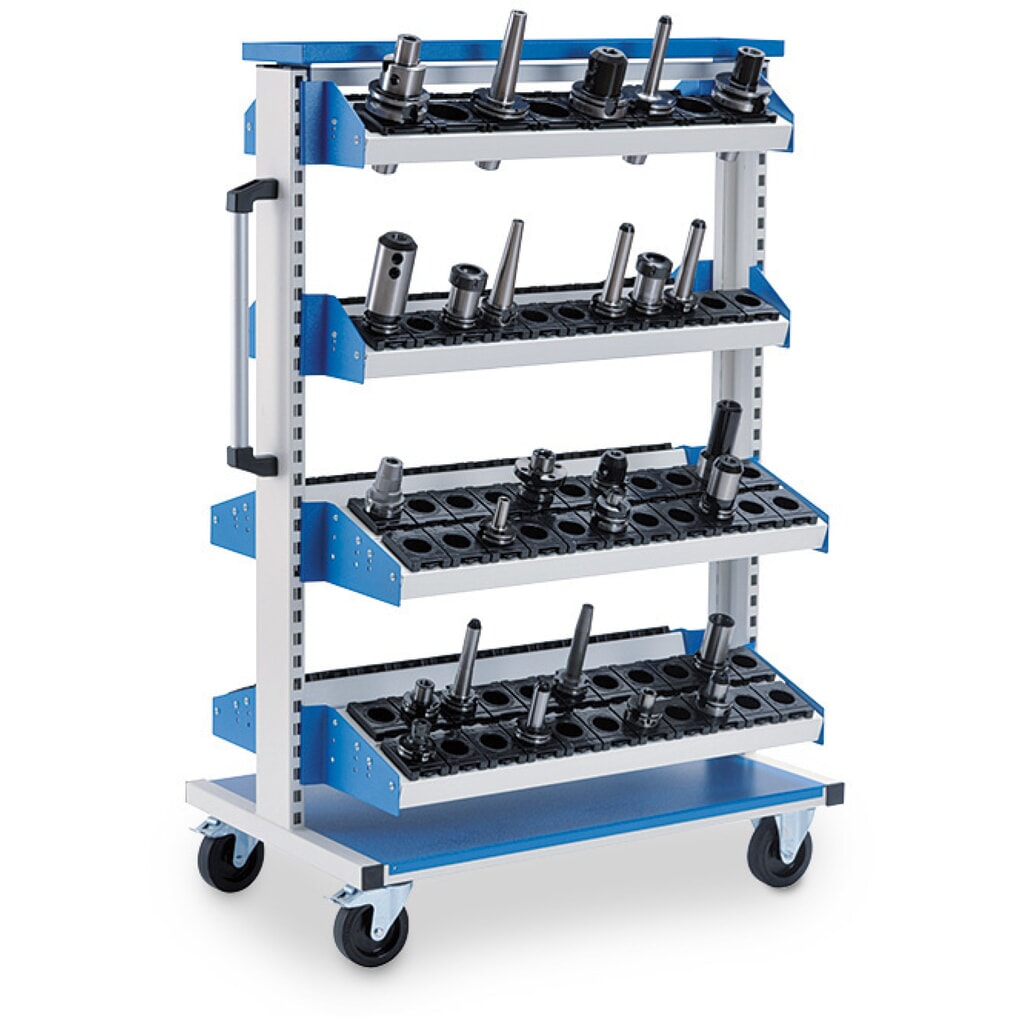 Product afbeelding: CNC-laadwagen Bedrunka+Hirth, met 4 gereedschapsplateaus, hxbxd 1.450 x 990 x 610 mm, lichtgrijs, lichtblauw