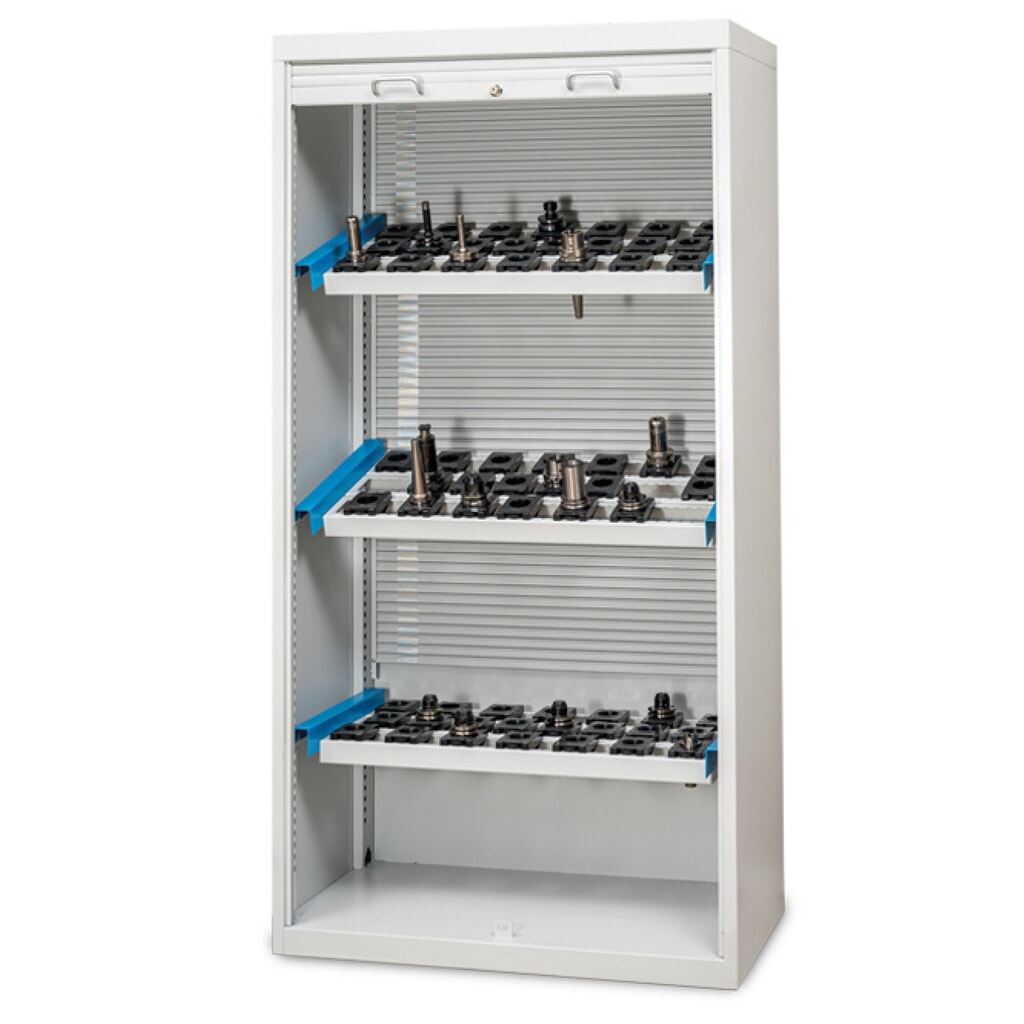 Productafbeelding nr. 1: CNC-rolluikkast Bedrunka+Hirth, lichtgrijs, met 3 CNC-gereedschapsmontageframes, kunststof rolluik