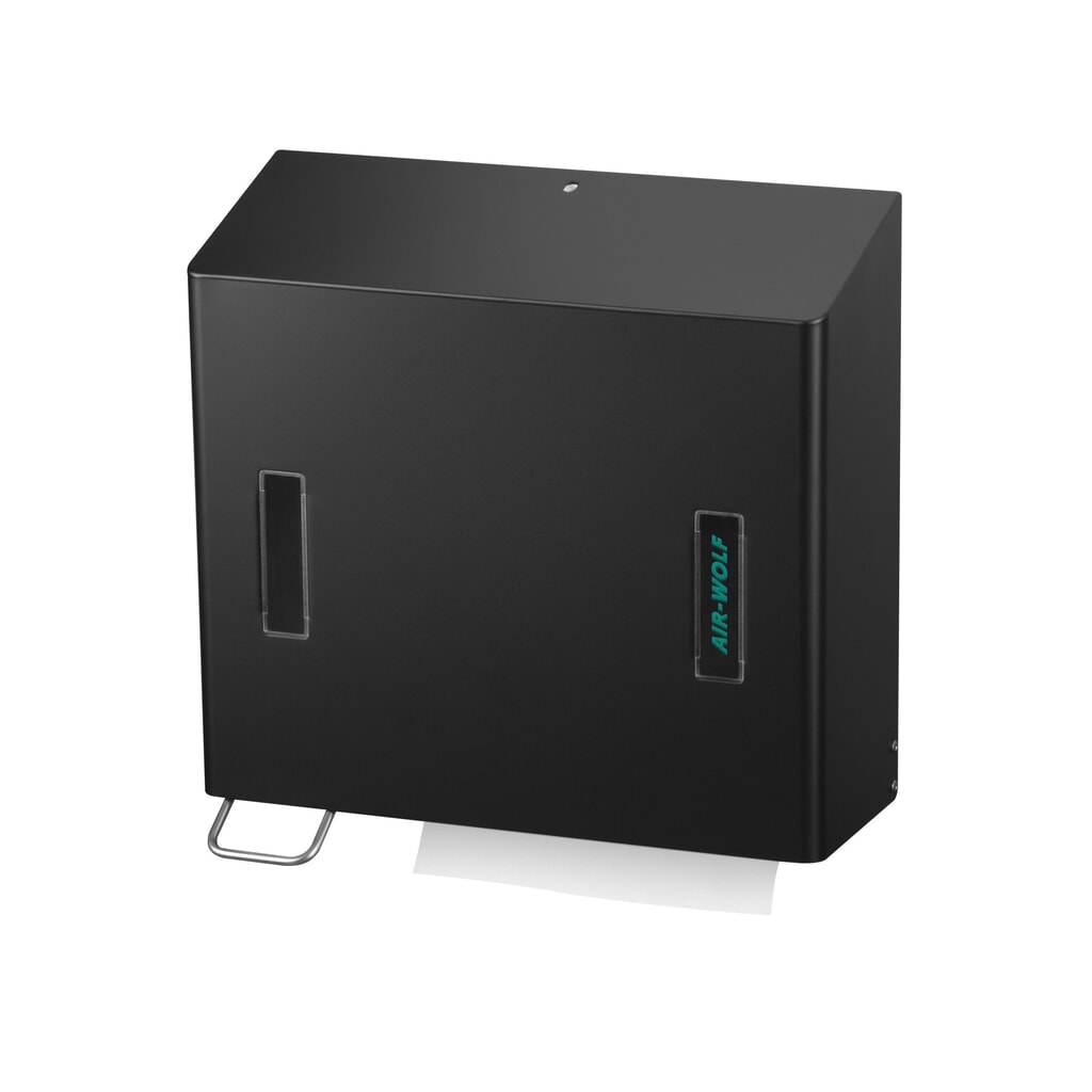 Combinatie van dispenser voor papieren handdoekjes en schuimzeepdispenser links Air-Wolf zwart Product afbeelding: Combinatie van dispenser voor papieren handdoekjes en schuimzeepdispenser links Air-Wolf zwart