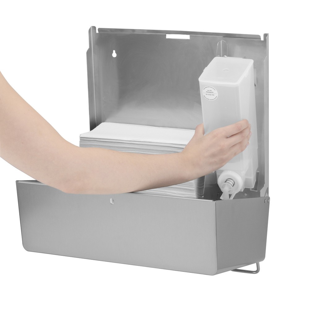 Productafbeelding nr. 4: Combinatie van dispenser voor papieren handdoekjes en zeepdispenser rechts Air-Wolf geborsteld roestvrij staal