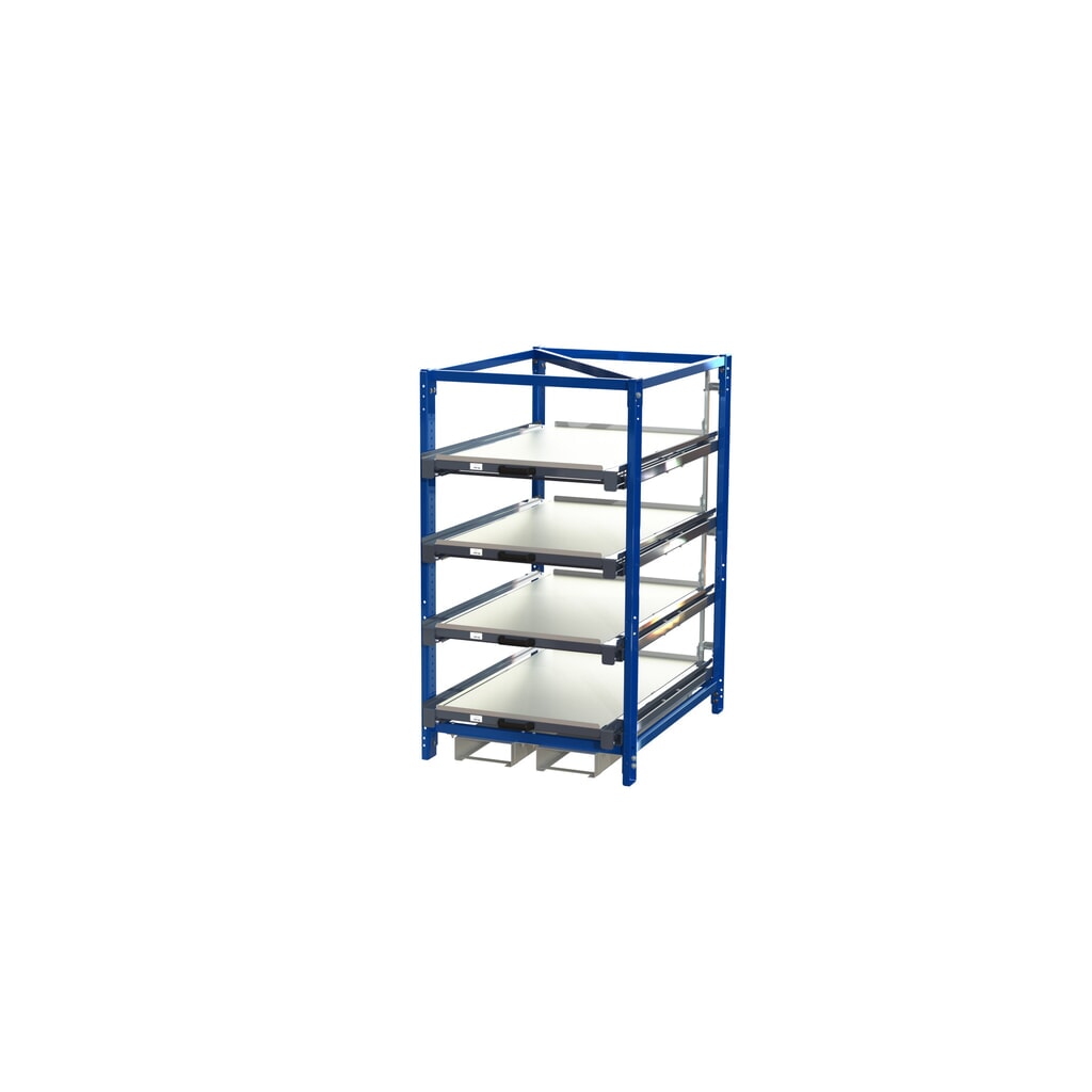 Compacte uittrekstelling met 4 lades, vaklast 150 kg, hoogte 1.700 mm, met vorkkokers Product afbeelding: Compacte uittrekstelling met 4 lades, vaklast 150 kg, hoogte 1.700 mm, met vorkkokers