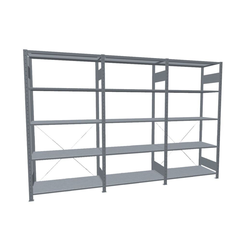 Product afbeelding: Complete legbordstelling SCHULTE, verzinkt, met 15 legborden van plaatstaal, vaklast 150 kg, hxbxd 2.000 x 3.072 x 536 mm