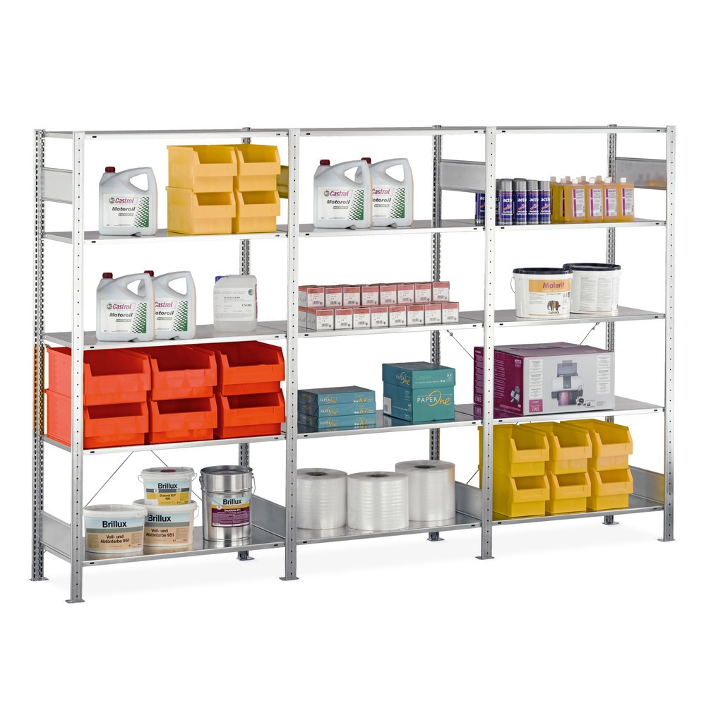 Product afbeelding: Complete legbordstelling SCHULTE, verzinkt, met 15 legborden van plaatstaal, vaklast 150 kg, hxbxd 2.000 x 3.072 x 336 mm