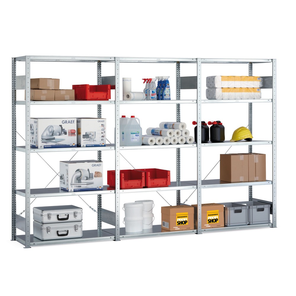 Product afbeelding: Complete legbordstelling META, verzinkt, vaklast 100 kg, hxbxd 2.000 x 3.068 x 436 mm