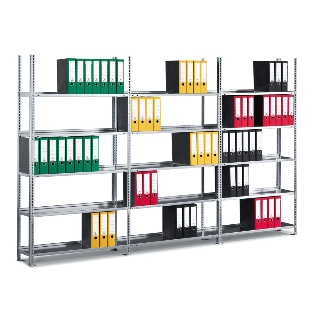 Complete archiefstelling META, enkelzijdig, zonder afdekbord, verzinkt, hxbxd 1.850 x 3.000 x 300 mm Product afbeelding: Complete archiefstelling META, enkelzijdig, zonder afdekbord, verzinkt, hxbxd 1.850 x 3.000 x 300 mm