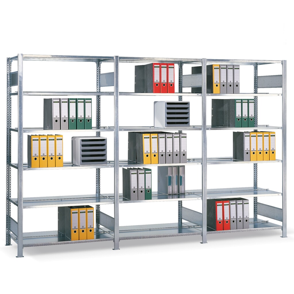 Complete archiefstelling SCHULTE, dubbelzijdig, vaklast 150 kg, HxBxD 2.000 x 3.000 x 600 mm, verzinkt Product afbeelding: Complete archiefstelling SCHULTE, dubbelzijdig, vaklast 150 kg, HxBxD 2.000 x 3.000 x 600 mm, verzinkt