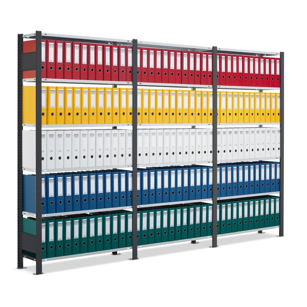 Product afbeelding: Complete archiefstelling SCHULTE, eenzijdig, vaklast 85 kg, HxBxD 2.000 x 3.000 x 300 mm, verzinkt