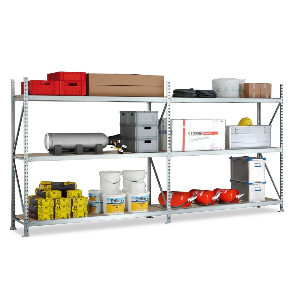 Product afbeelding: Complete grootvakstelling META, met spaanplaten, vaklast 600 kg, hxbxd 2.200 x 3.600 x 650 mm