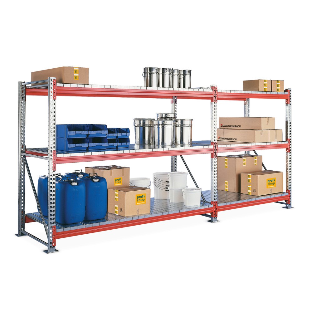 Product afbeelding: Complete grootvakstelling META, met stalen panelen, verzinkt / roodoranje, hxbxd 2.200 x 3.650 x 800 mm