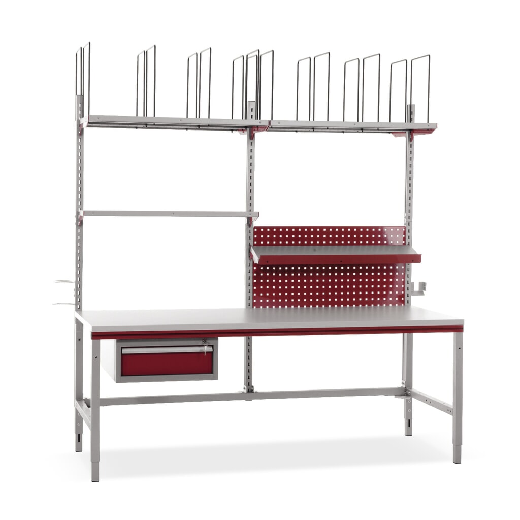 Rocholz handmatig in hoogte verstelbare paktafel FLEX+, met groot accessoirepakket, hxbxd 690-960 x 2.000 x 800 mm Product afbeelding: Rocholz handmatig in hoogte verstelbare paktafel FLEX+, met groot accessoirepakket, hxbxd 690-960 x 2.000 x 800 mm