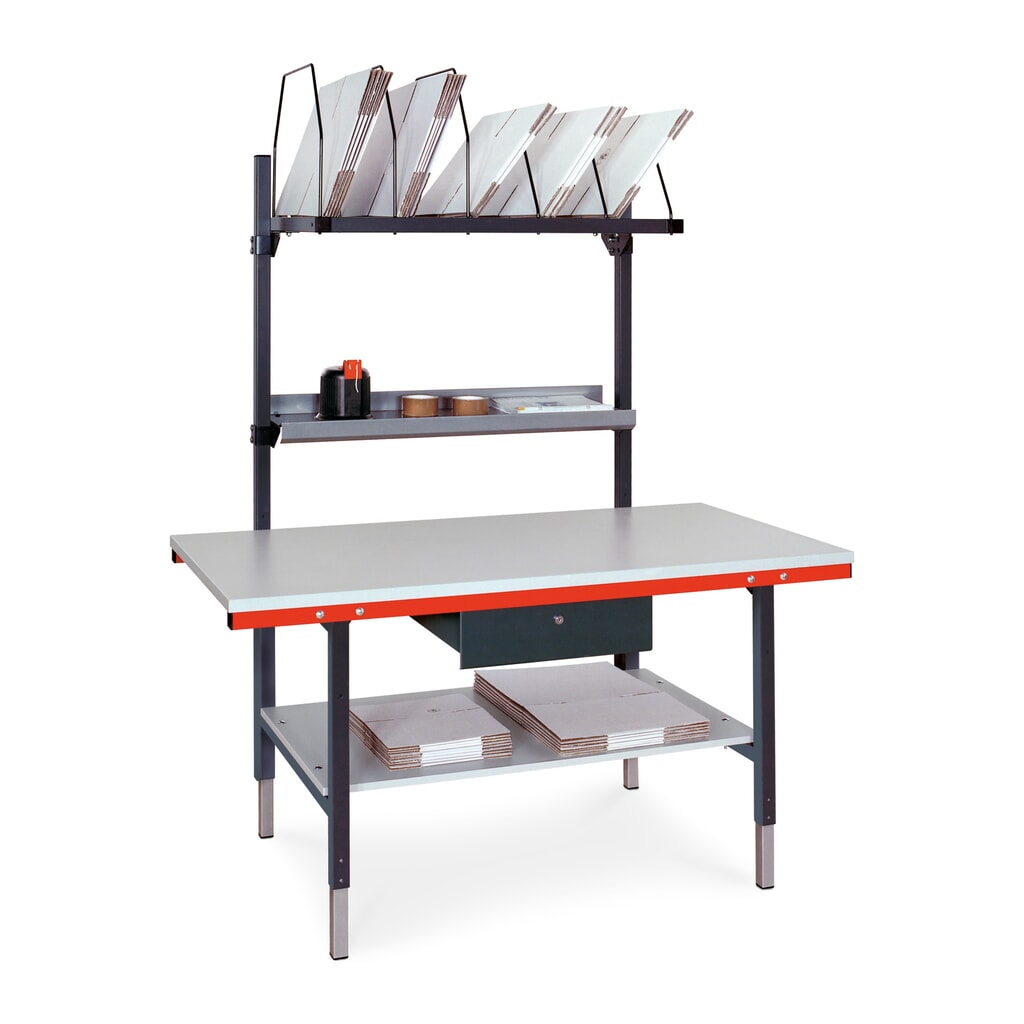Rocholz handmatig in hoogte verstelbare paktafel SYSTEM 2000, compleet pakket met lade en tussenplaat, hxbxd 690-960 x 1.600 x 800 mm Product afbeelding: Rocholz handmatig in hoogte verstelbare paktafel SYSTEM 2000, compleet pakket met lade en tussenplaat, hxbxd 690-960 x 1.600 x 800 mm