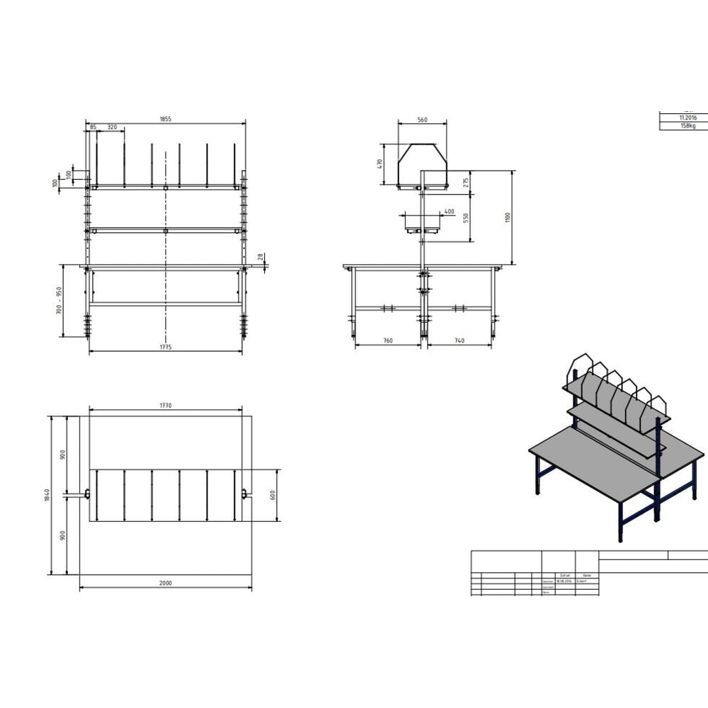 Productafbeelding nr. 4: Complete set dubbele paktafel Classic, hxbxd 700-950 x 2.000 x 1.840 mm