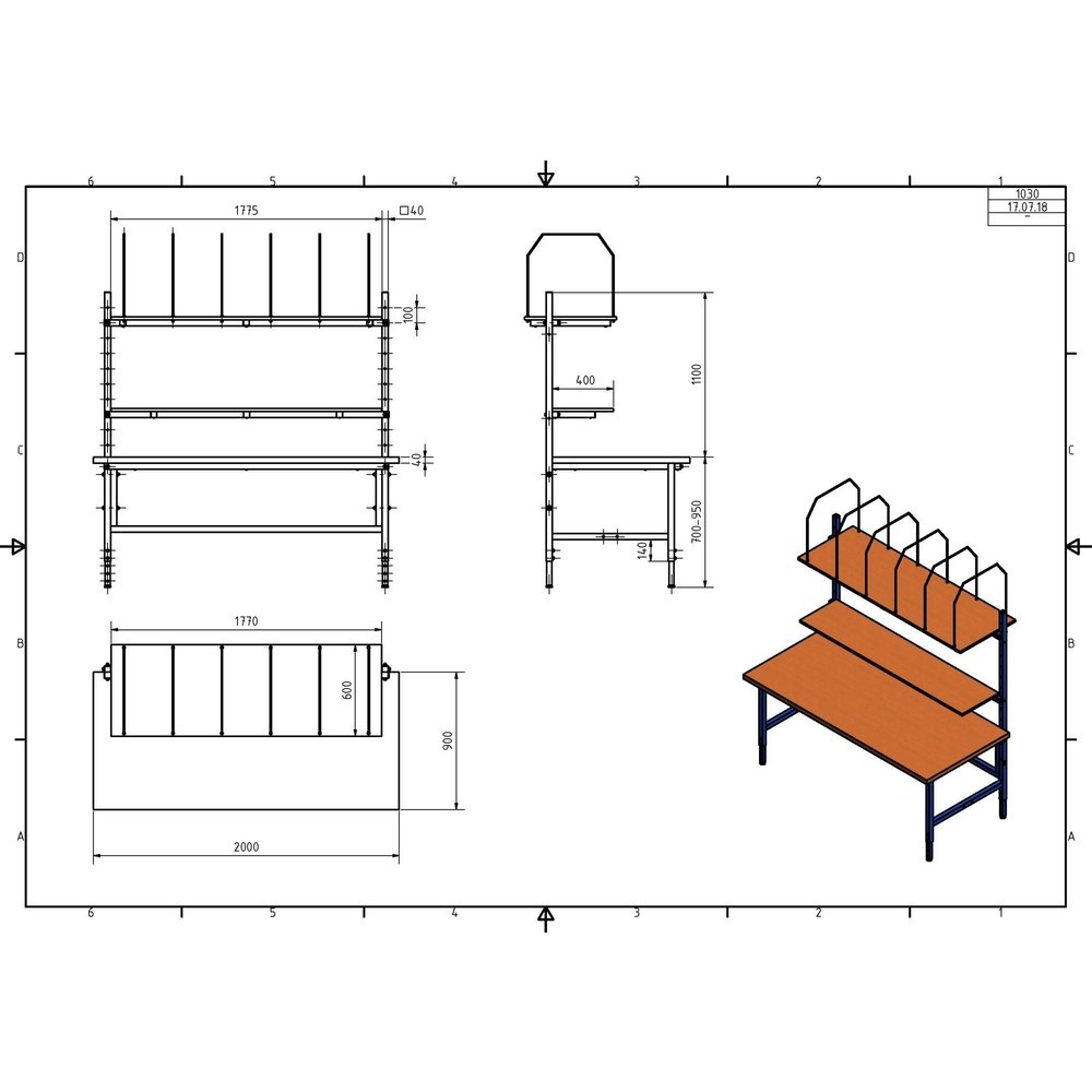 Productafbeelding nr. 3: Complete set enkele paktafel Multiplex, hxbxd 710-960 x 2.000 x 900 mm
