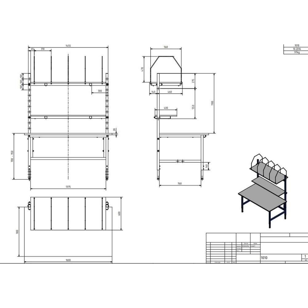 Productafbeelding nr. 7: Complete set enkele paktafel Classic, hxbxd 700-950 x 1.600 x 900 mm