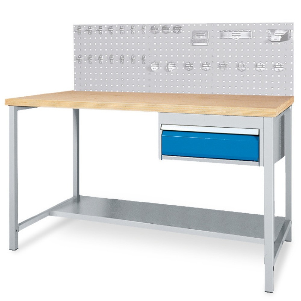 Product afbeelding: Complete set werkbanktafel met lade + geperforeerde achterwand + diverse haken, hxbxd 1.310 x 2.000 x 750 mm