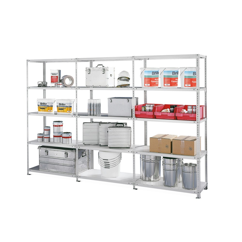 Product afbeelding: Complete legbordstelling META, met schroefsysteem, verzinkt, vaklast 100 kg, hxbxd 2.000 x 3.008 x 504 mm