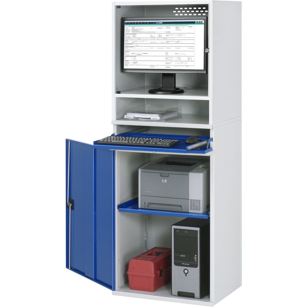 Product afbeelding: Computerkast RAU, monitorbehuizing, uitschuifblad voor het toetsenbord, draaideur, stationair